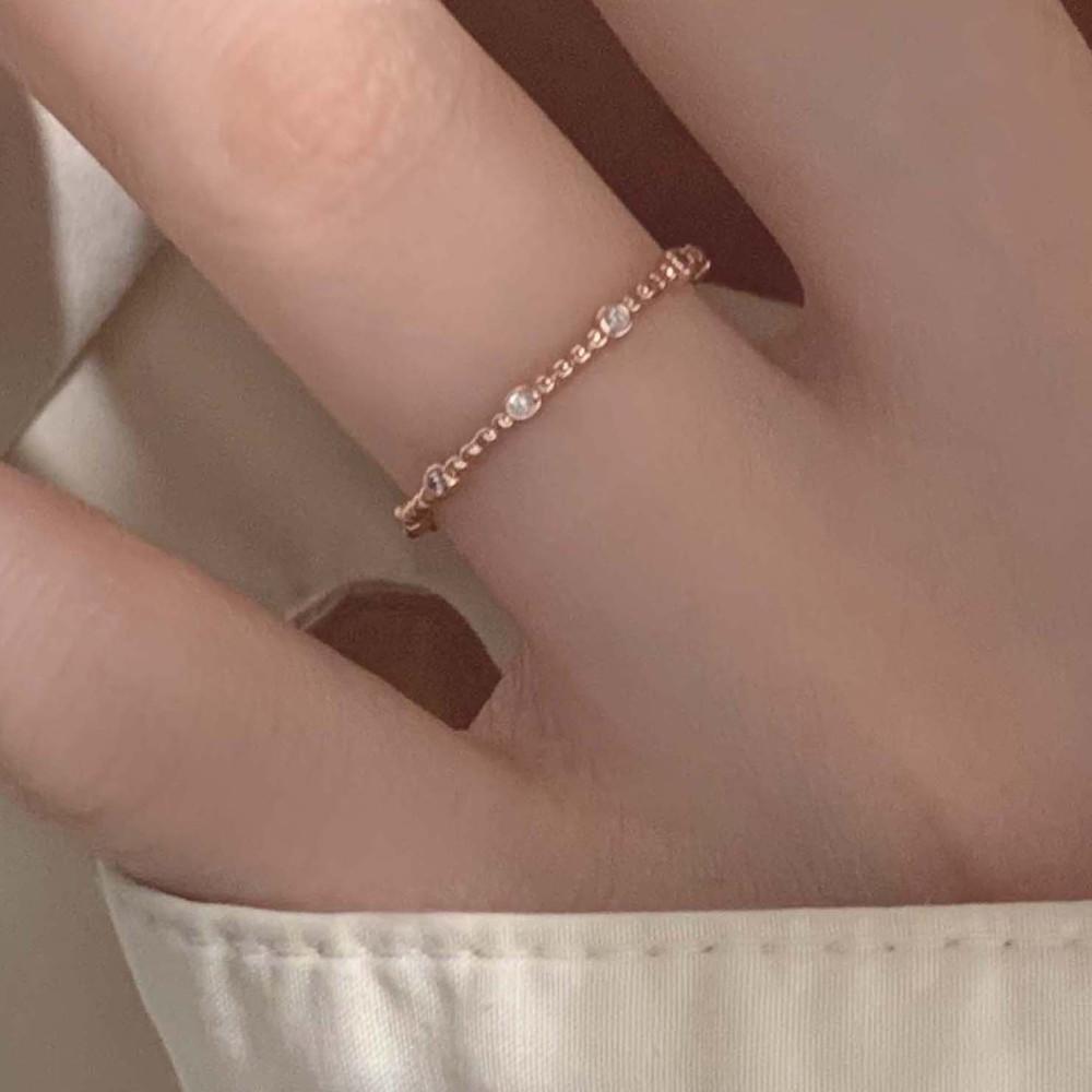 실버925 로즈골드 슬림 라운드 큐빅 반지