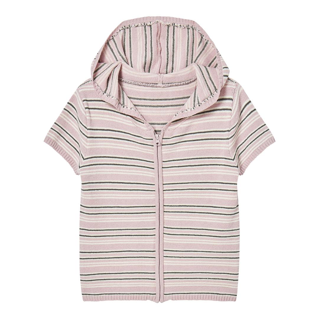 PRENDA STRIPE KNIT ZIP-UP PINK