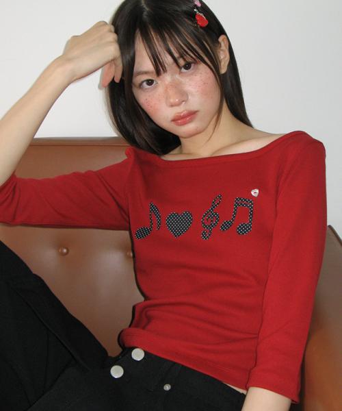 HEART MUSIC NOTE SLIM FIT QUARTER SLEEVE RED