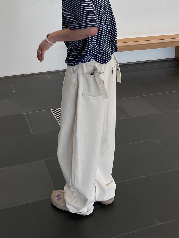 남자 면 와이드 벌룬 리어비죠 팬츠 아이보리(ivory)