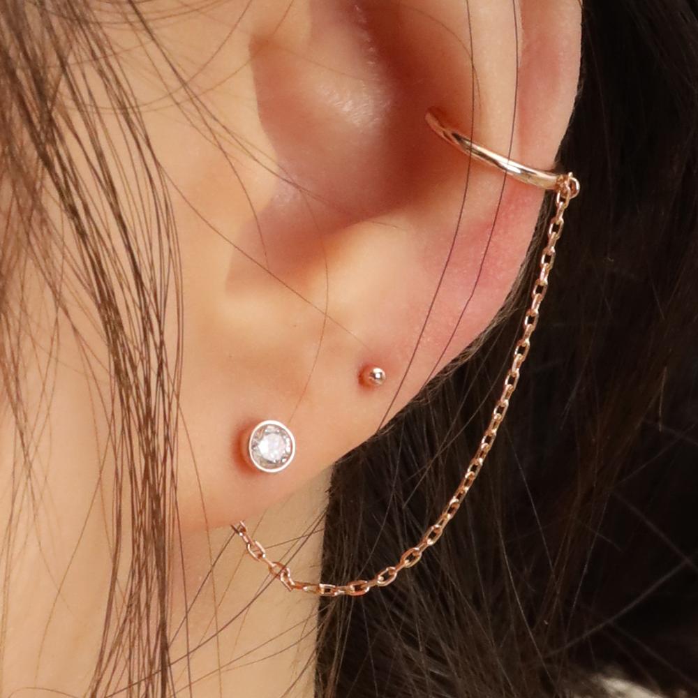 [무배/전체14k] 듀 크리스탈 체인 이어커프 골드 피어싱 귀걸이