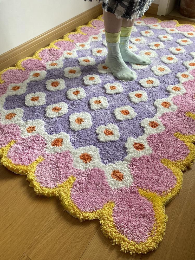 수심 Flower Rug 플라워 대형 러그 입체 터프팅 귀여운 거실 카펫 유니크