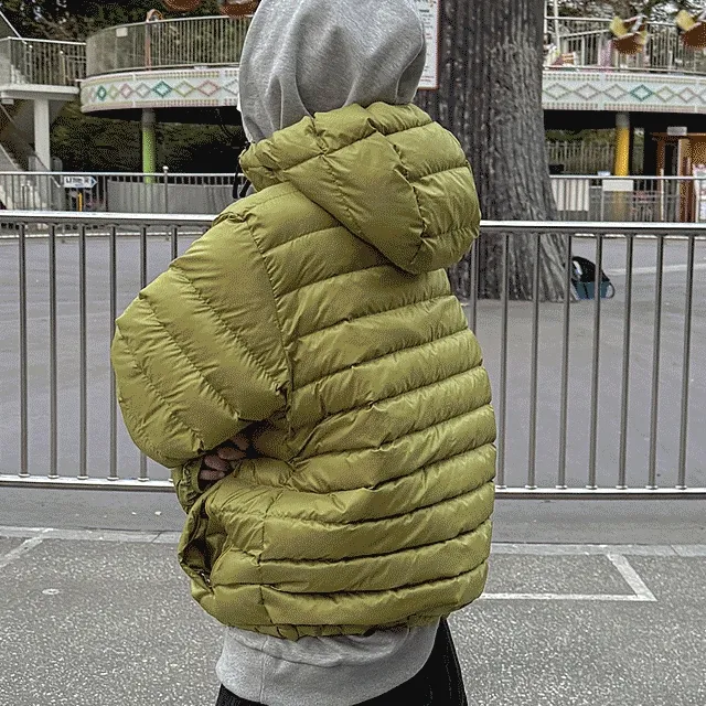 라이트 덕다운 워머 후드 경량패딩 숏패딩 후드패딩 아웃도어 고프코어 남녀공용 빅사이즈 핀터레스트 겨울코디