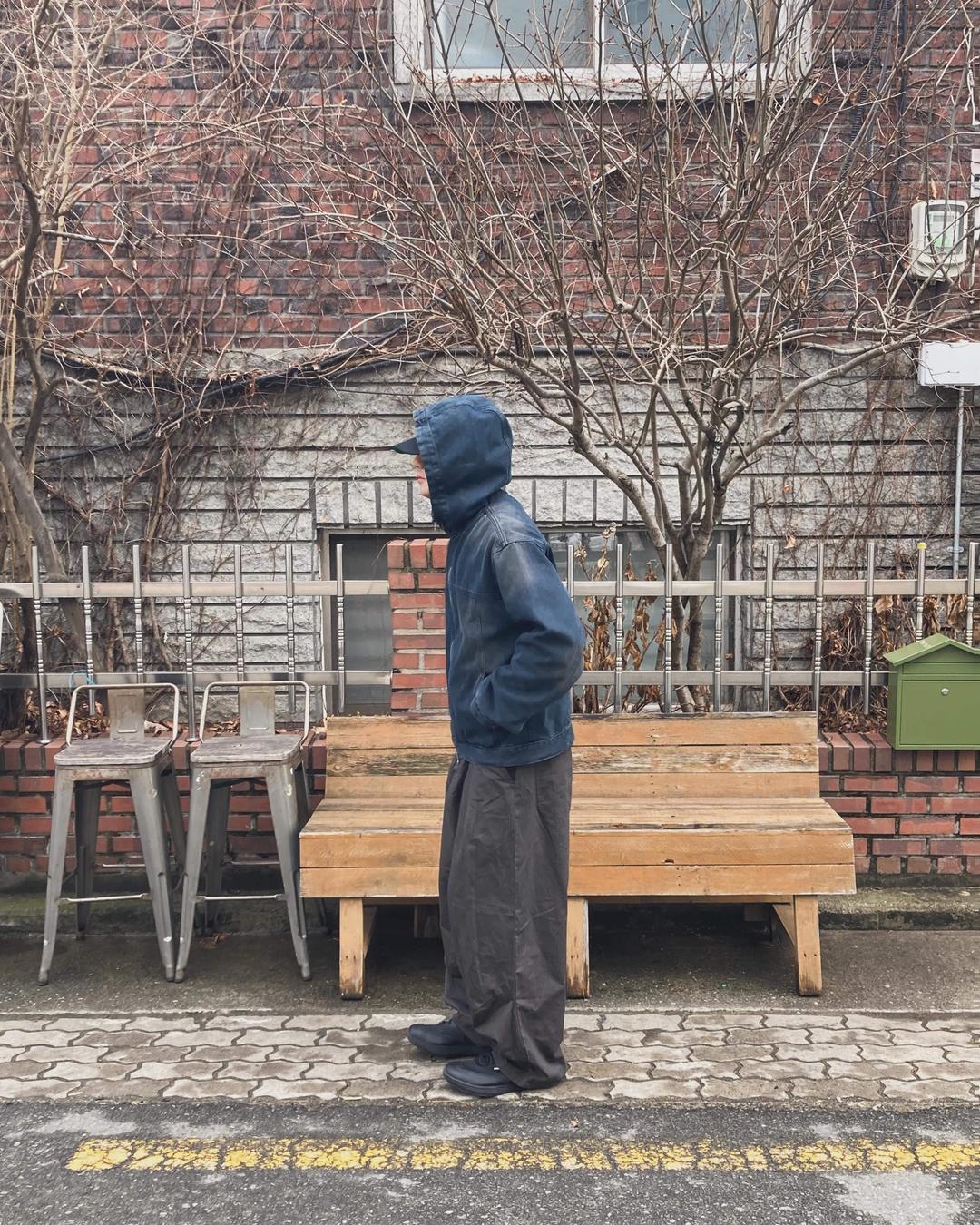 smoke washing denim hood jacket (2color)