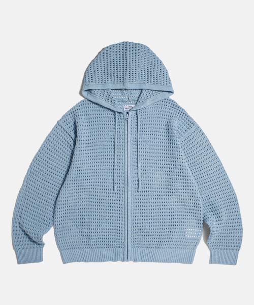 Net Knit Zip Hoodie Sky Blue