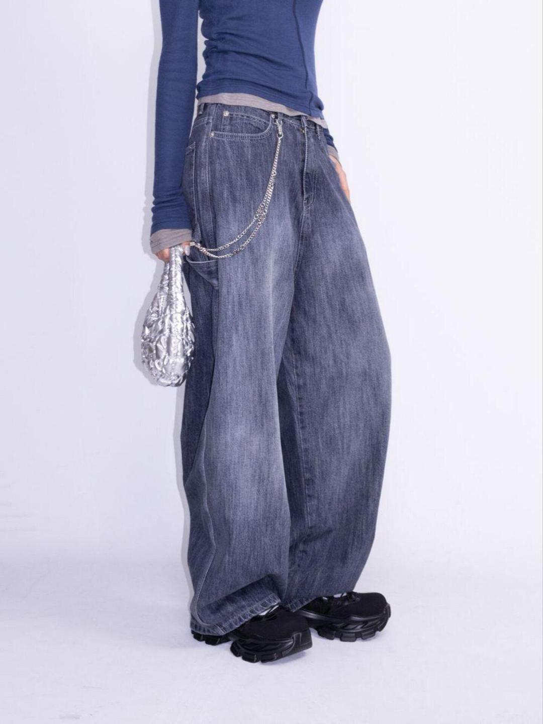 유니크 워싱 그레이시 카펜터 빅 와이드 팬츠