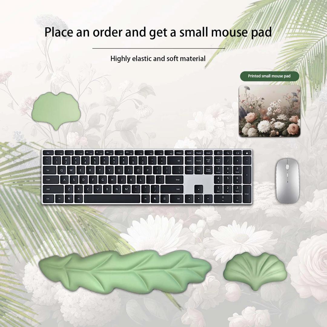 키보드 손목 받침대 패드 세트, 인체 공학적 잎 모양 마우스 패드, 미끄럼 방지 PU 베이스, 통증 완화 메모리 폼 마우스 손목 받침대, 3 개