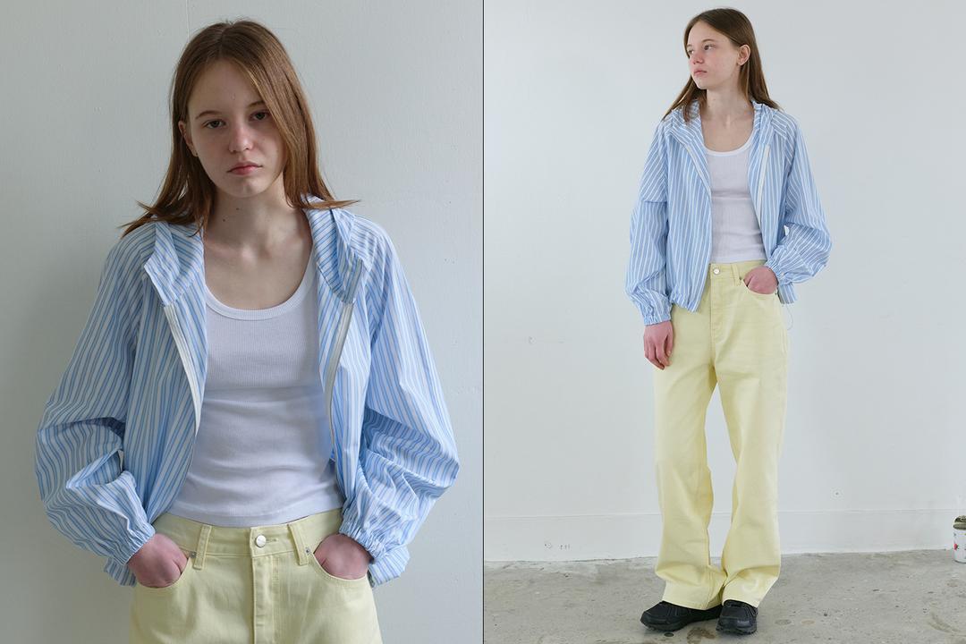 String hooded zip up jacket (stripe)