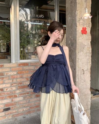 [AboutU] 파리 쉬폰 블라우스 타이 셋업 /1color