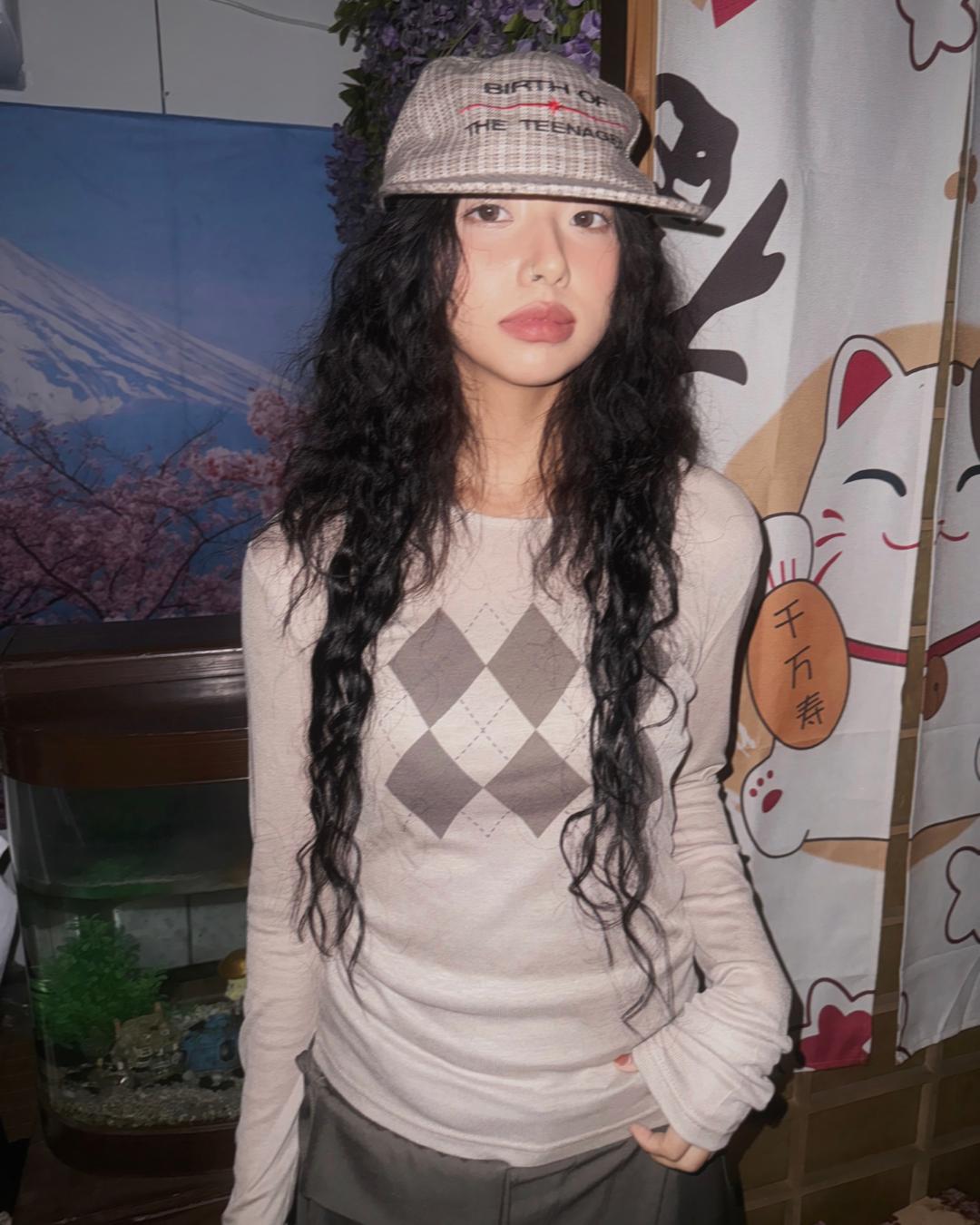 도우치도우치 (3color) 아가일 텐셀 슬림 긴팔티