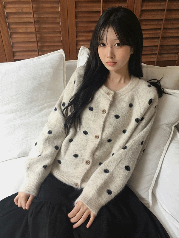 [널널오버핏🖤/왕도톰] 이피 도톰 도트 긴팔 니트 가디건 3color