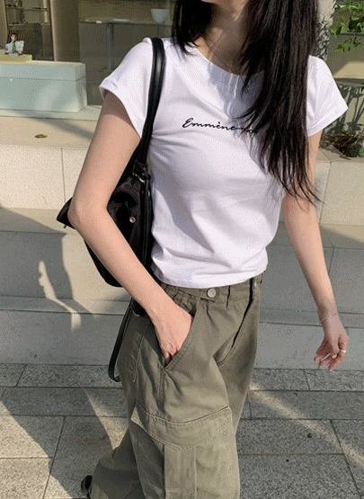 므아 레터링 자수 티셔츠 3color