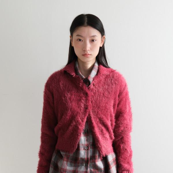 Hairly Collar Cardigan (Red Brown)