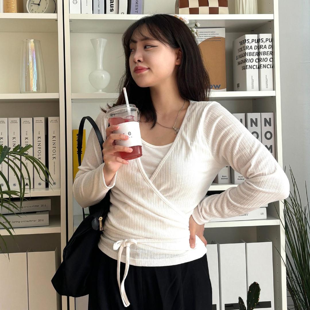 식스앤식스 [빅사이즈/상비추천] 모카 레이어드 랩 티셔츠