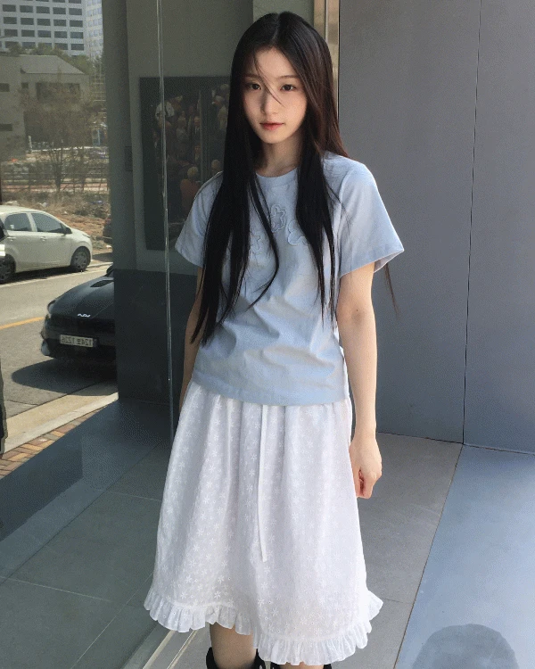 [국내생산🍰/모든체형] 미우 데이지 플라워 펀칭 미디 sk
