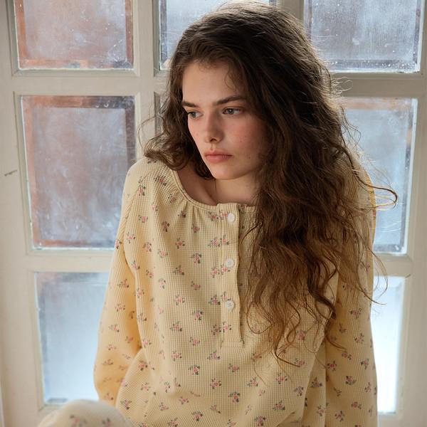 [4차재입고][GIFT] 레이지 와플 파자마 세트 - 크림 플라워