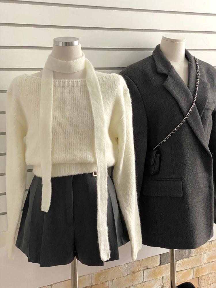 (타이set) 프리니 울 모헤어 입술넥 니트