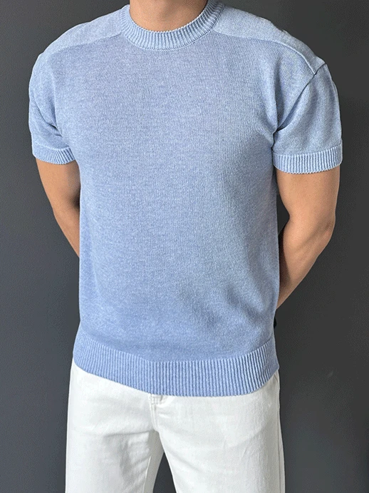 레반 절개 린넨 니트 반팔