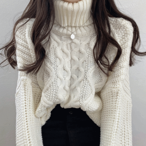 [겨울준비~] 도톰 꽈배기 목폴라 긴팔 니트