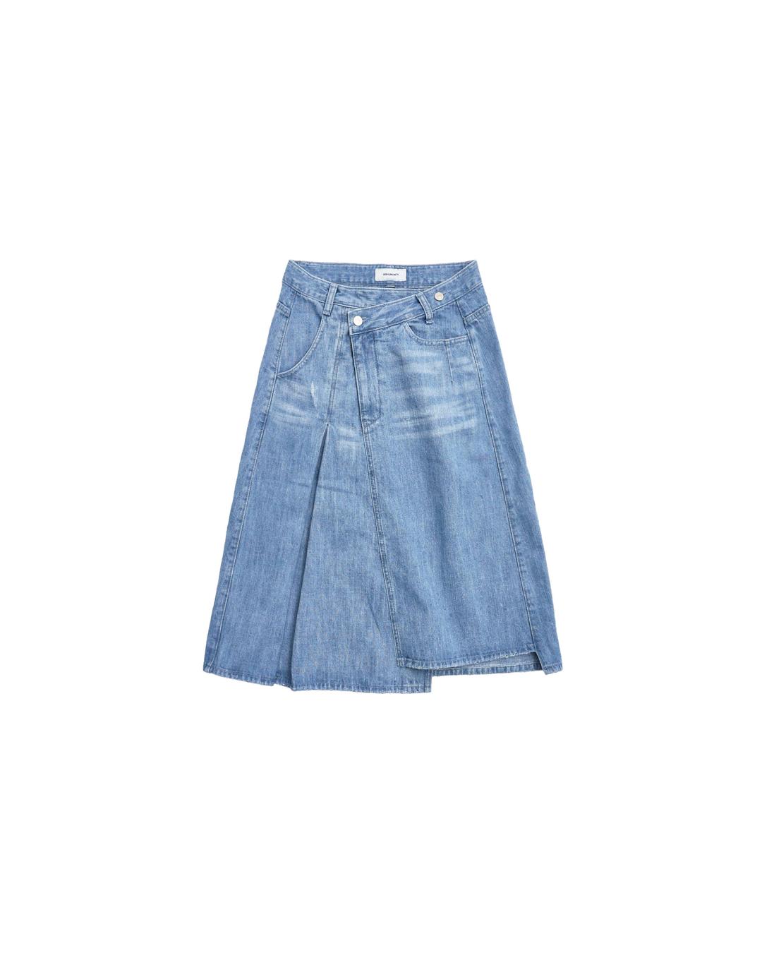 ASYMMETRIC MIDI DENIM SKIRT (LIGHT BLUE)