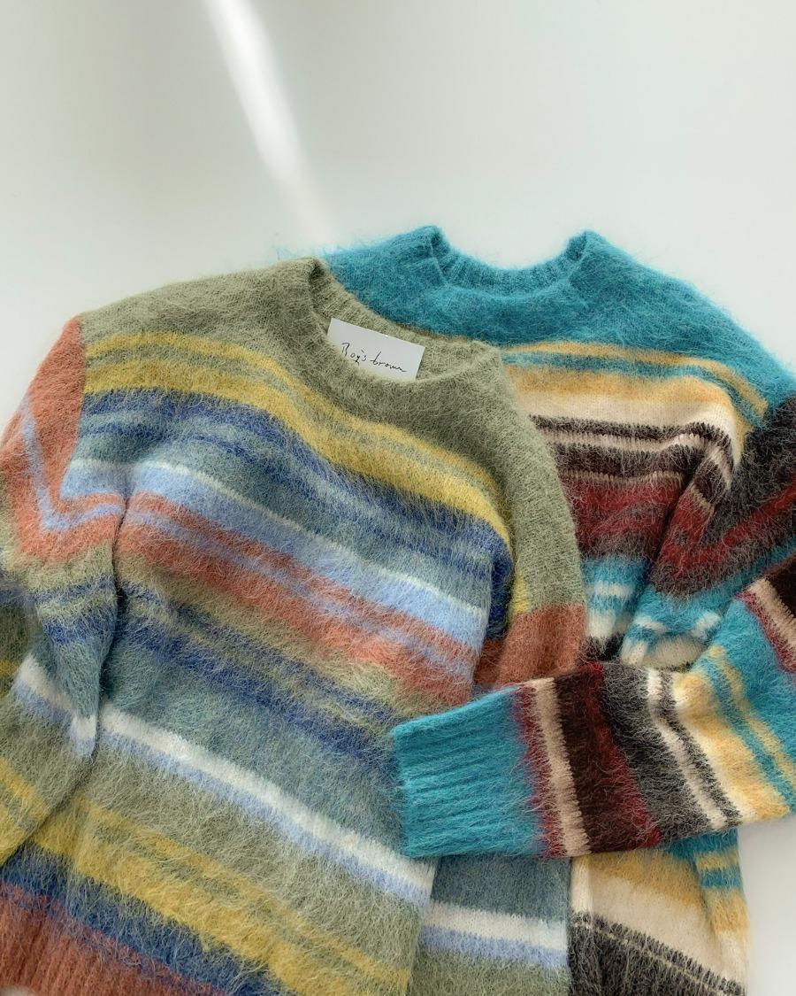 모헤어 멀티 스트라이프 니트