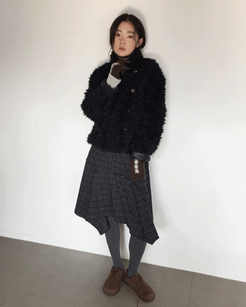 럼블 체크 컷아웃 미디 스커트 (2color)