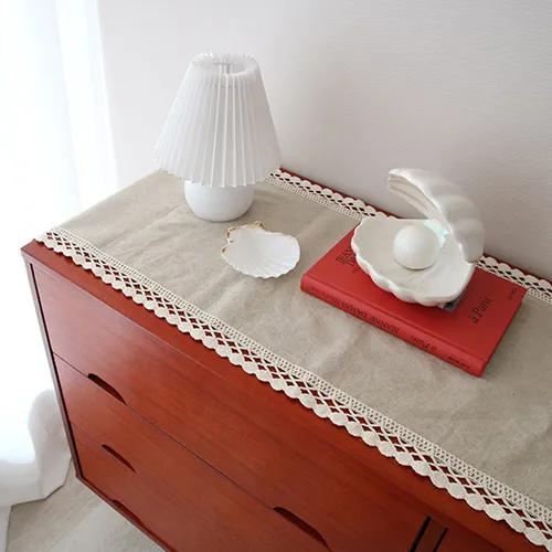 [자체제작] 베이지 레이스 린넨 테이블 러너 3sizes