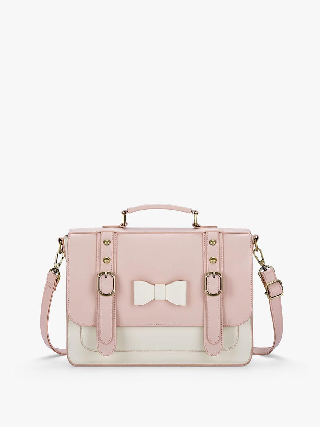 Women's Faux Leather Bow Messenger Bags - Pink [Only US]