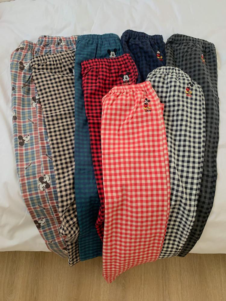 디즈니 미키 체크 커플 잠옷 바지 3options (타탄 / 깅엄 / 기모)