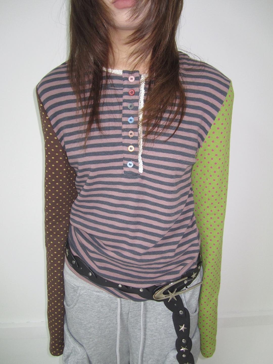 3months Color Button Dot Sleeve Top
