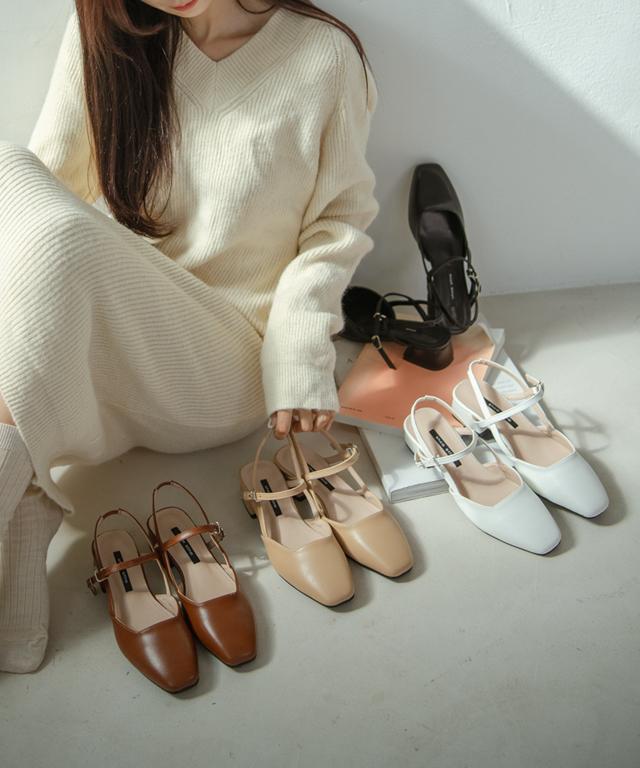 슈아떼 조이 스퀘어 스틸레토 메리제인 슬링백 힐 (3cm,6cm)