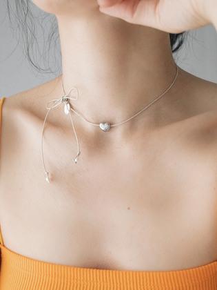 [단독]Simple heart and silver string necklace