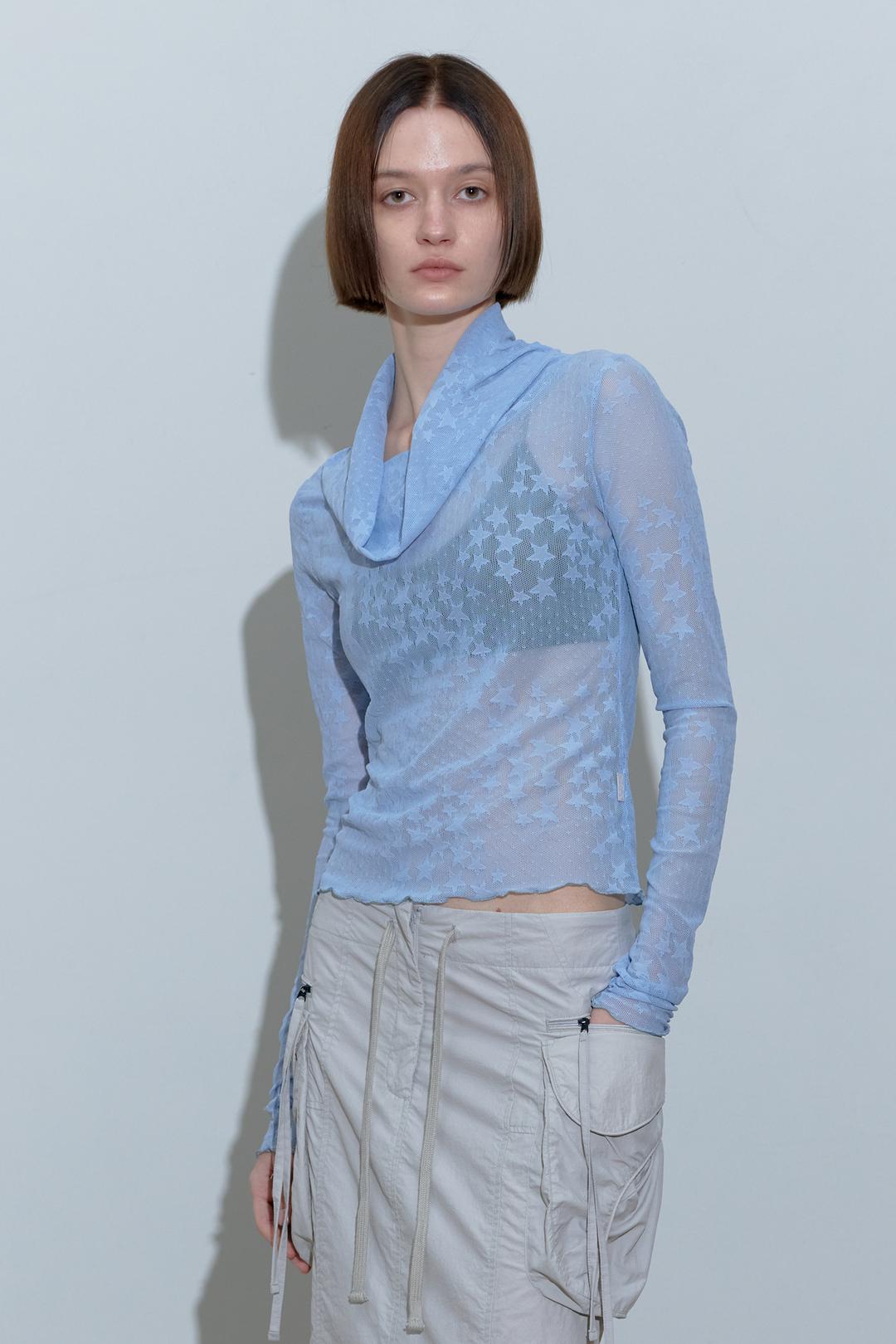 Star Shirring Turtleneck Baby Blue