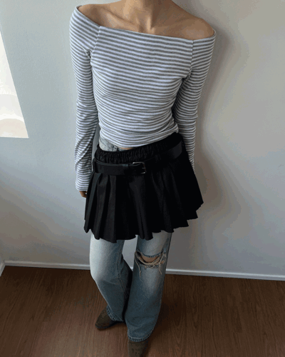 [SET]벨트 로우라이즈 플리츠 sk (2color)