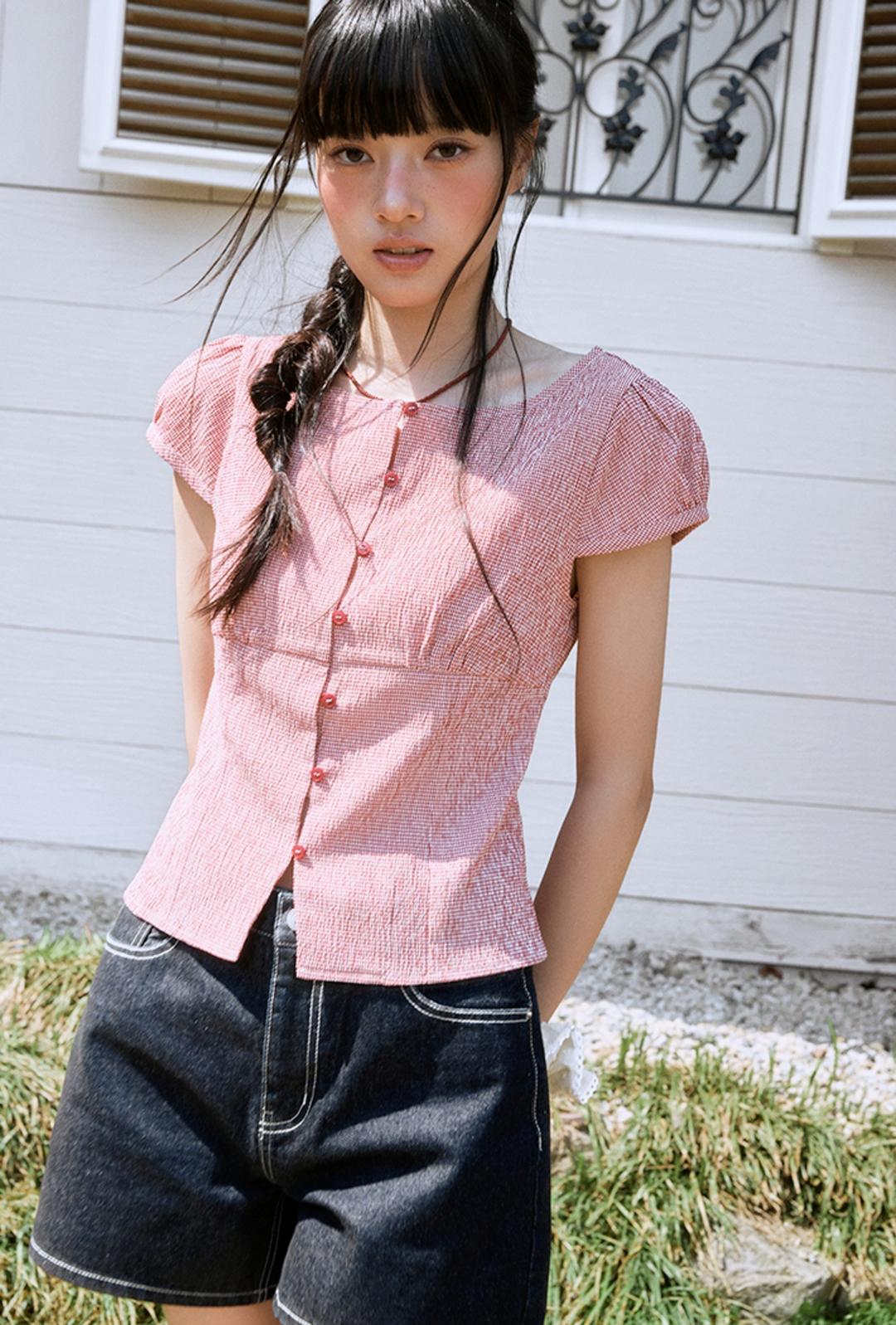 [예약판매] 깅엄 체크 블라우스_MIWBWG629G