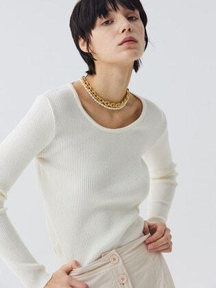SIMPLE U-NECK KNIT [IVORY]