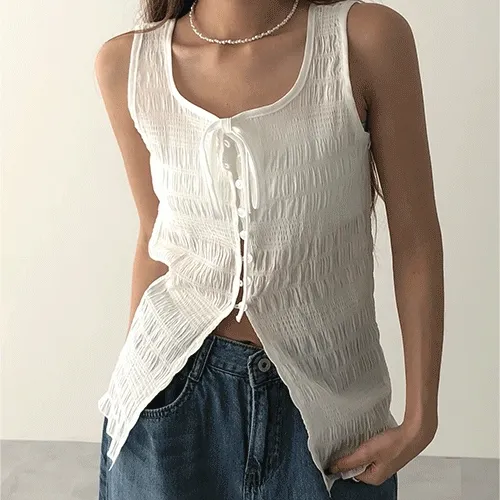 셔링 레이스 나시 블라우스