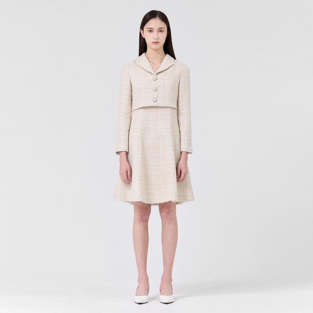 [라인어디션]버튼 포인트 트위드 원피스 NGOPML9800