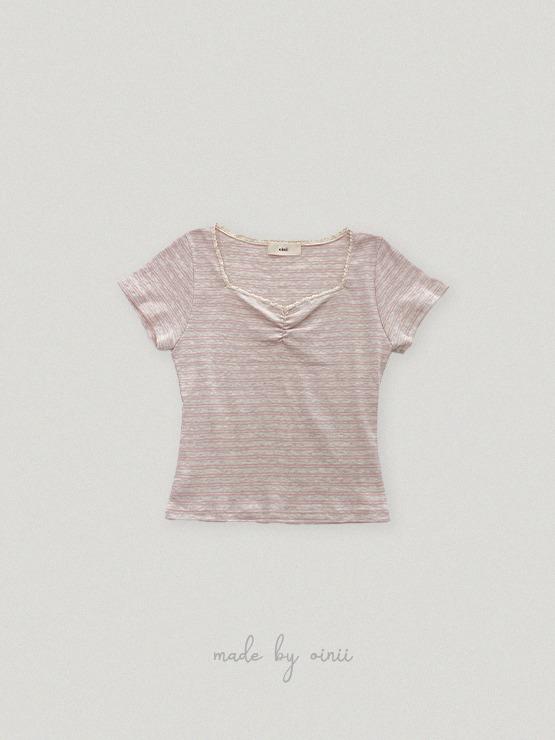 [o,rosy] stripe lace top - 2color