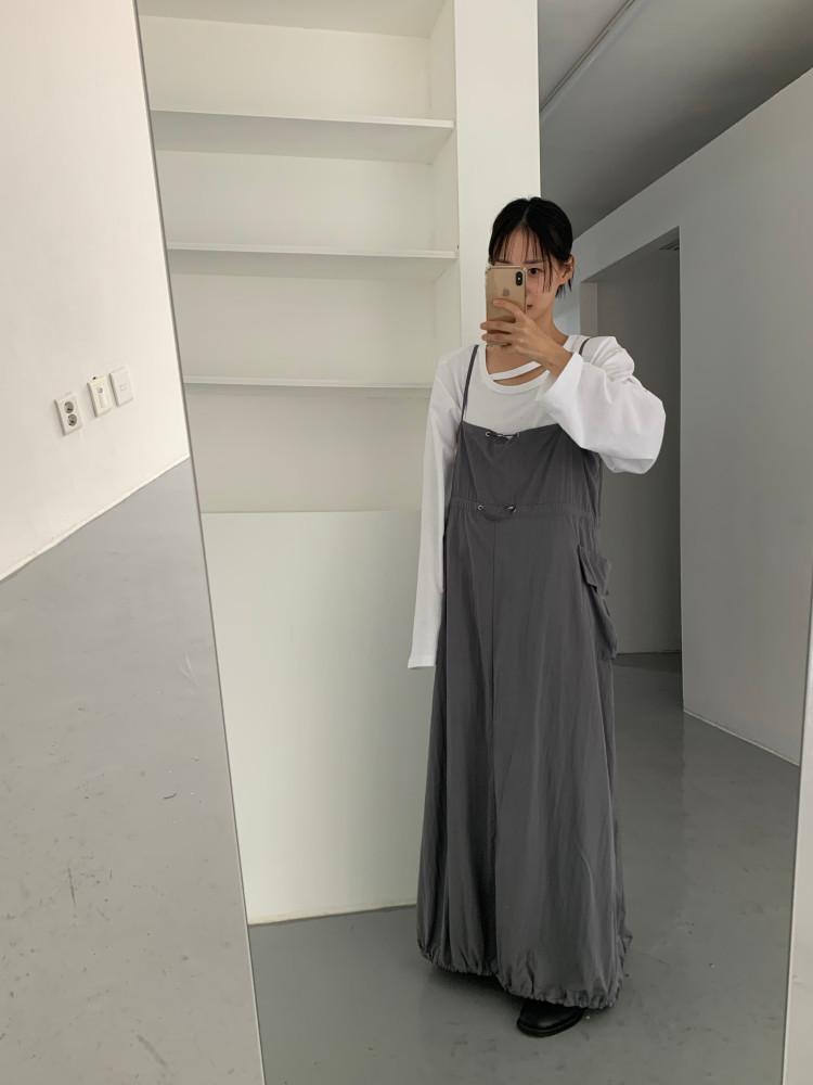 스트링 포켓 앞뒤 원피스