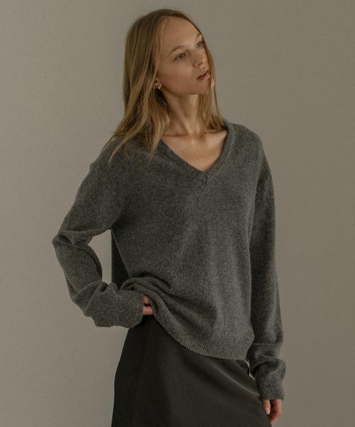 Loose fit V-neck knit [KNFW02SW01]_Deep gray