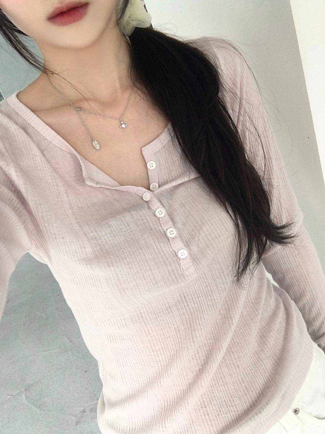 키튼 핸더 버튼 티셔츠 (2color) 핑크 입고 지연