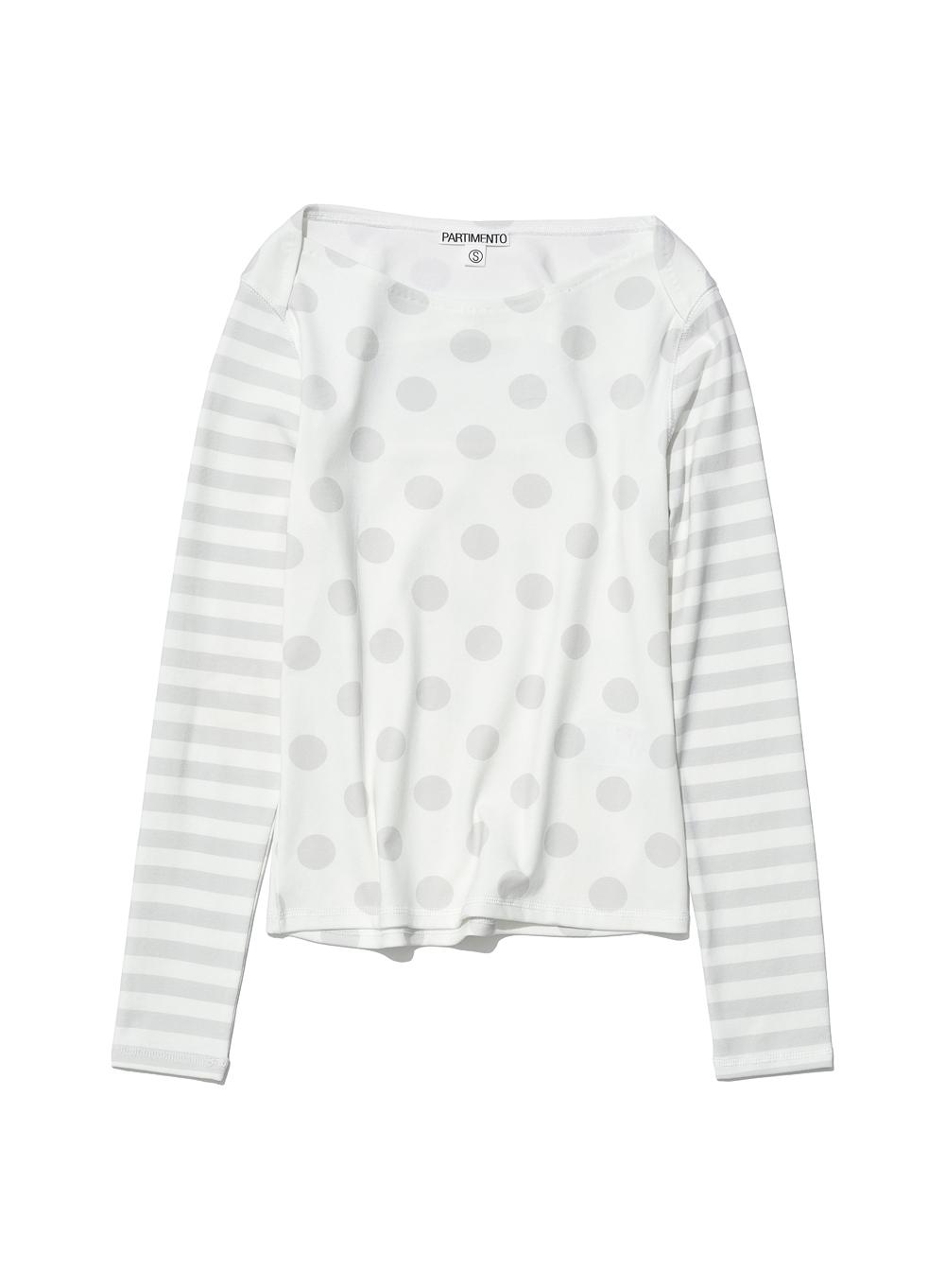 [WOMEN] DOT STRIPE ALL-OVER PRINTED LONG SLEEVE TEE_WHITE