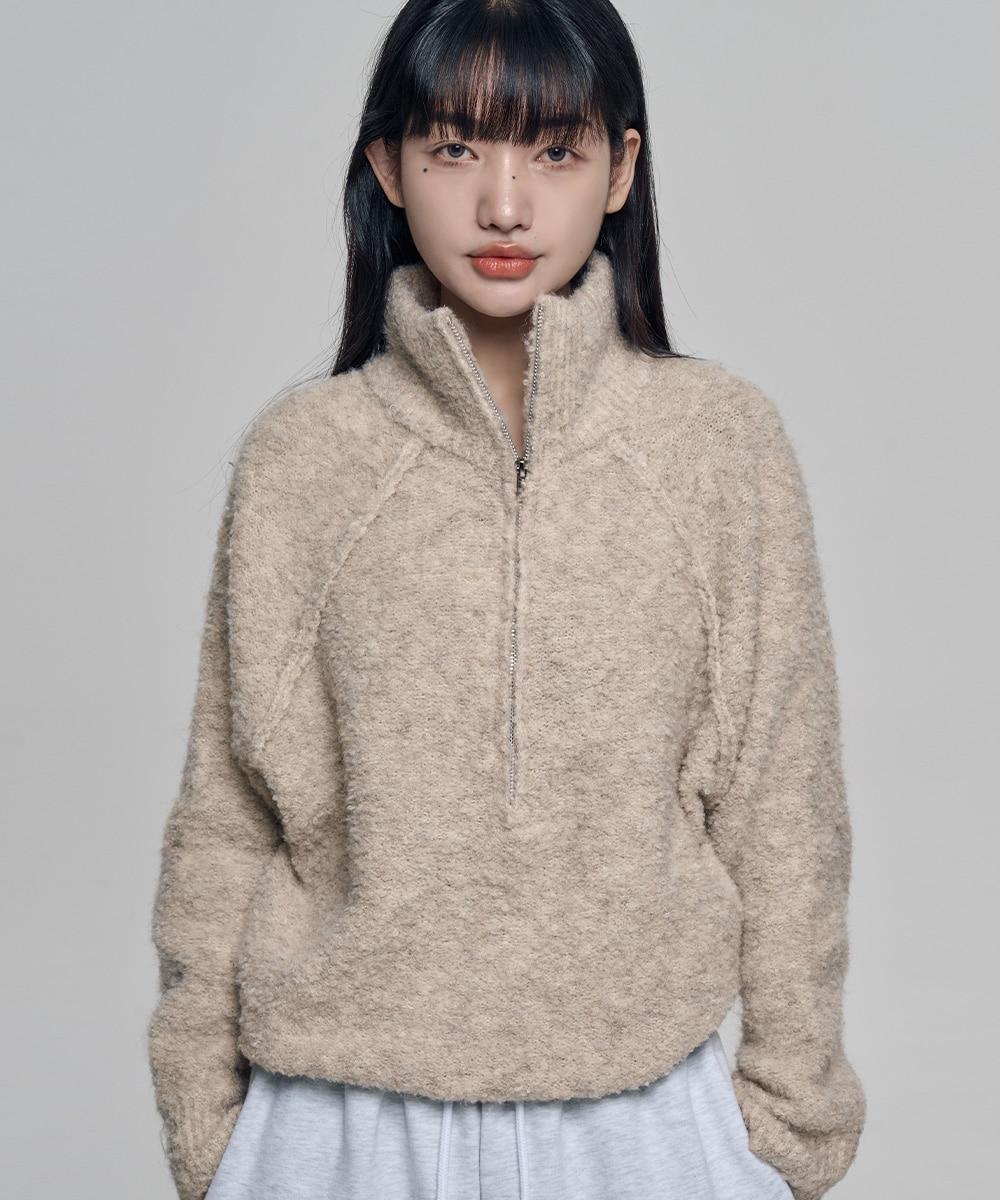 콜리 부클 반집업 니트 아이보리