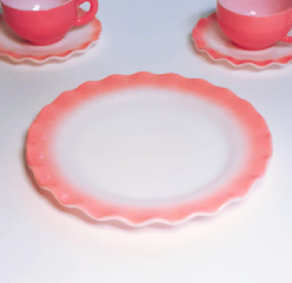 빈티지 헤이즐 아틀라스 크리놀린 리플 핑크 샐러드 접시