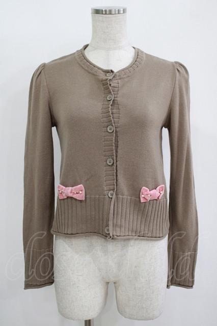 Shirley Temple / ベルベットリボンカーディガン 160 ブラウン H-25-11-12-044-ET-TO-KB-ZH