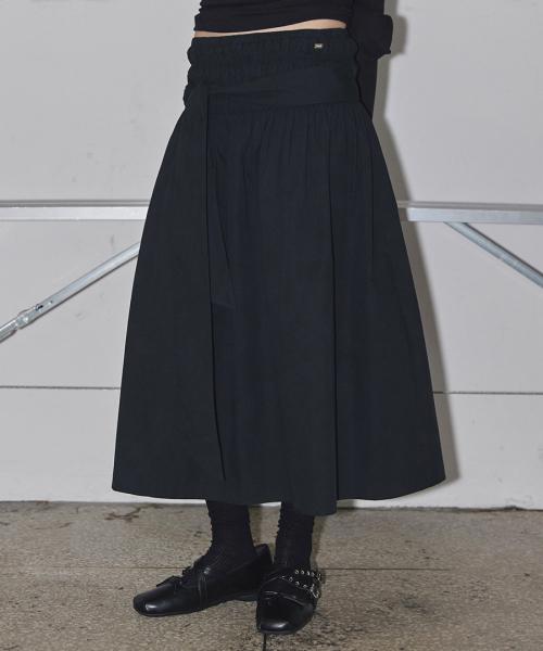 Smocked Shirring Skirt Black