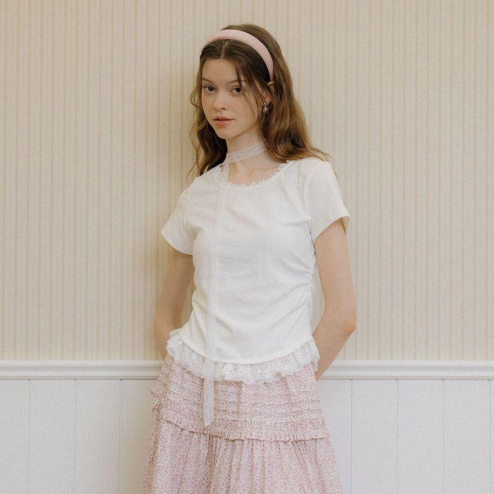 DD_Lace hem short sleeves top_WHITE