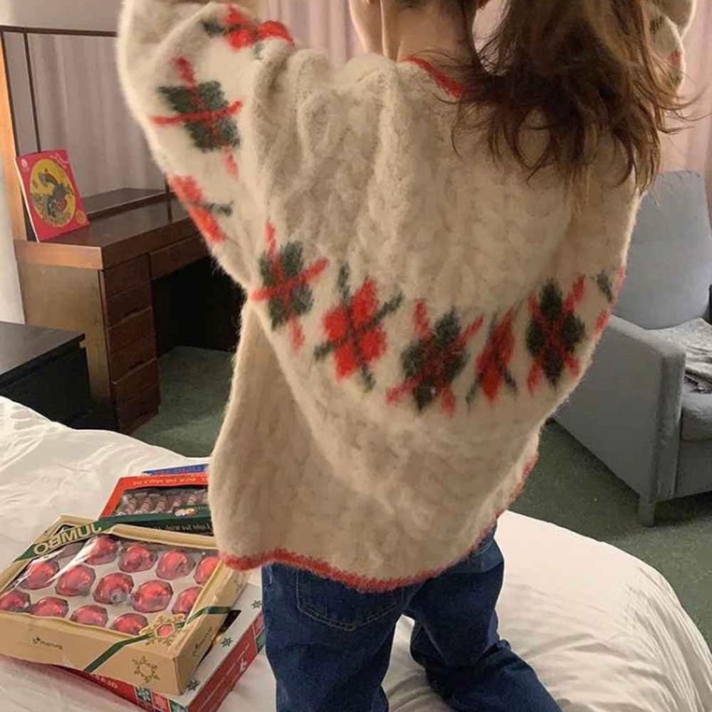 메리 브러쉬 아가일 케이블 배색 니트 (2col)