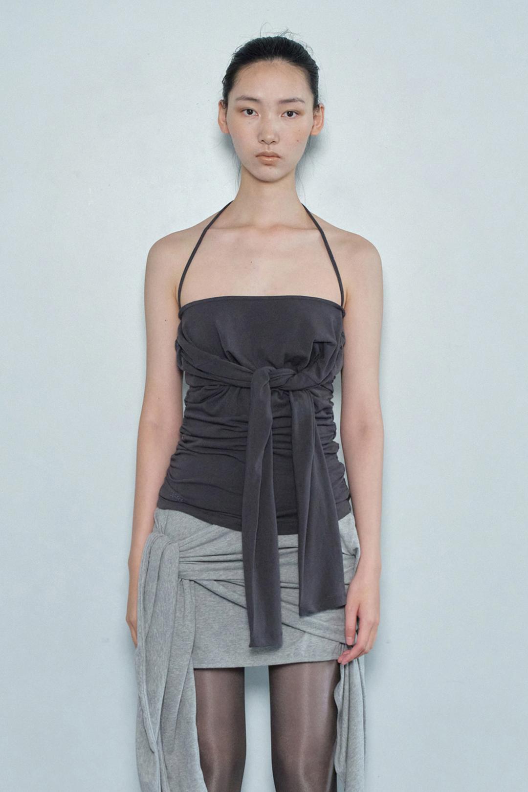 STRING BOAT NECK TOP / CHARCOAL
